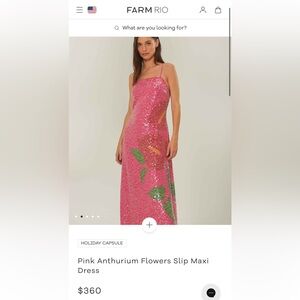 FARM RIO Pink Anthurium Flower Slip Maxi Dress